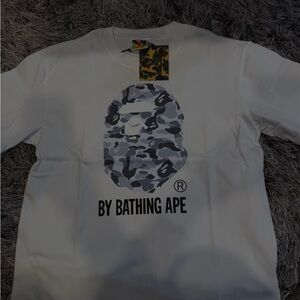 Bape White and Gray Camo Logo Tee